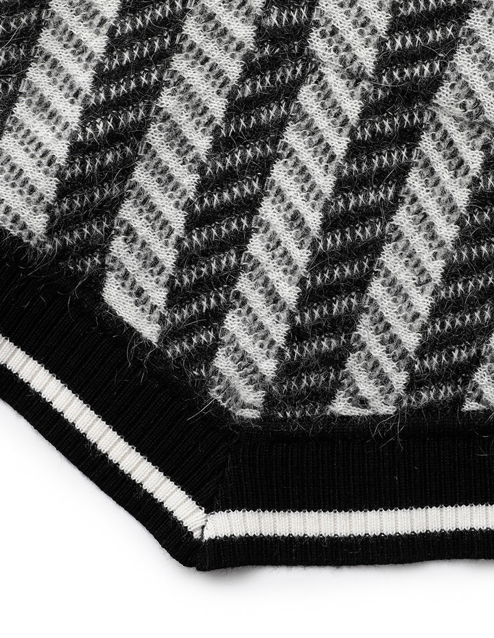 MARYLING Black Gray Small Lapel Knit Cardigan