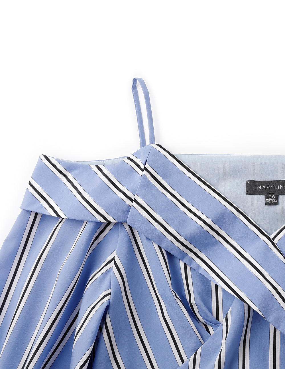 MARYLING Blue And White Striped Off-Shoulder Lapel Detail Striped Dress