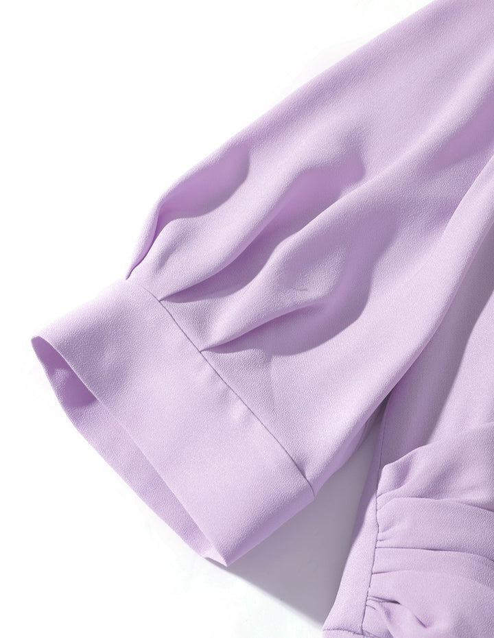 MARYLING V-Neck Puffed Sleeves Gathered Dress