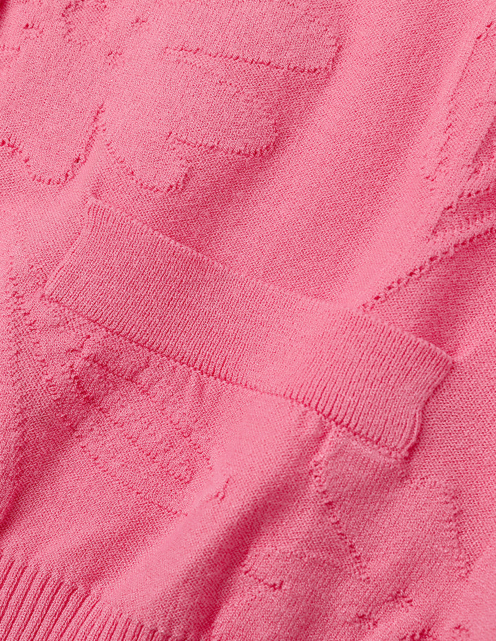 MARYLING Honey Pink Round Neck Flowers Knitted Cardigan