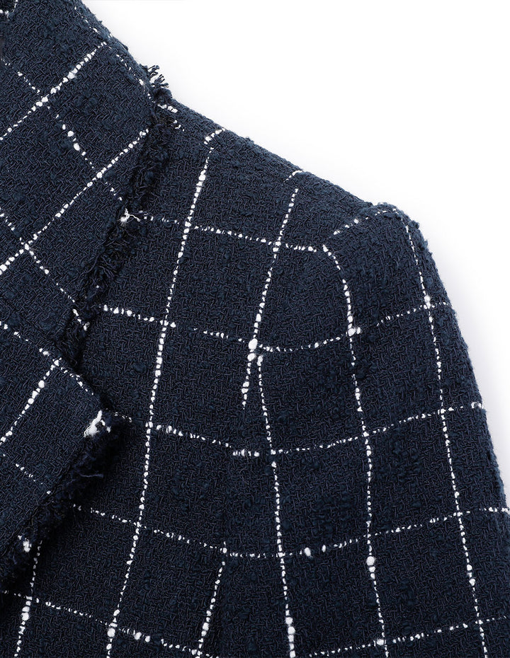 MARYLING Lapel Collar Single-Breasted Cropped Blue Blazer