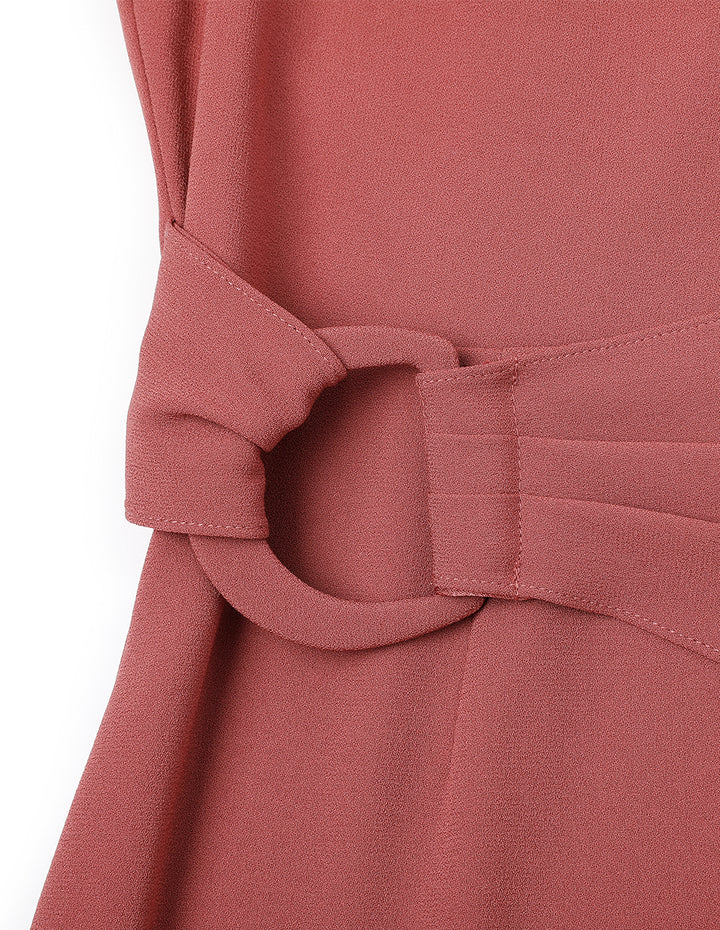 MARYLING Red V-Neck Pleated Waist Knee Mermaid Dress