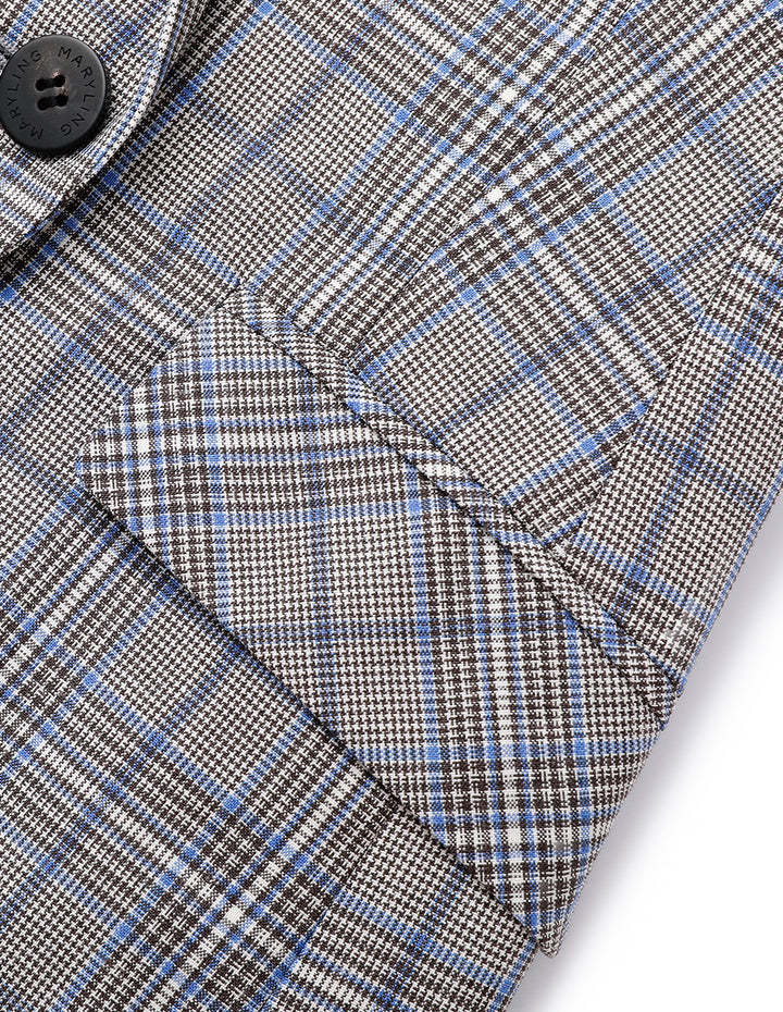 MARYLING Grey Check Gun Lapel Double Breasted Slim Blazer