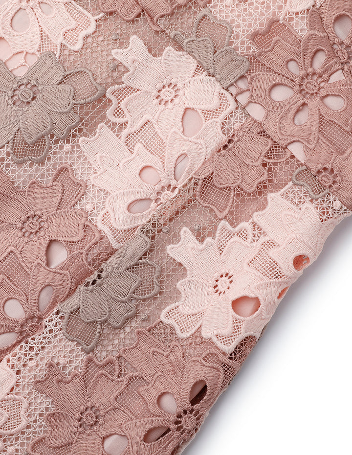 MARYLING Pink V-Neck Fishtail Slit Lace Dress