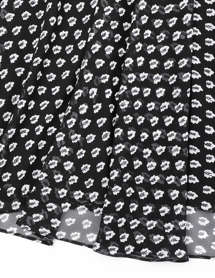 MARYLING Black And White Forest Tie Bow Shirt Dress