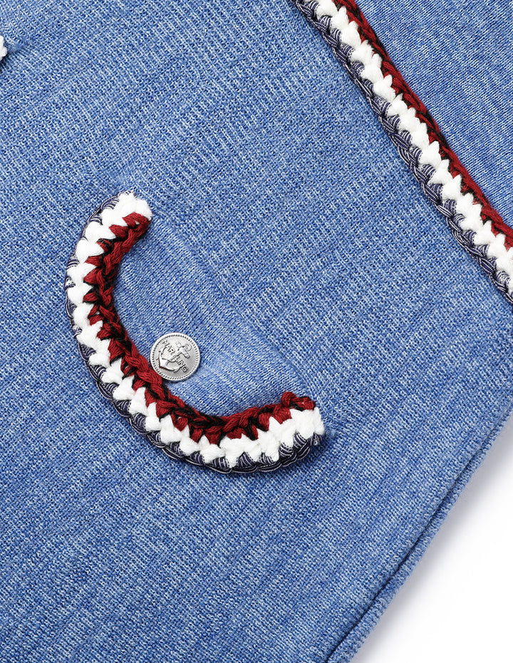 MARYLING Colourful Striped-Trim Long-Sleeve A-Line Knitted Shirt Dress