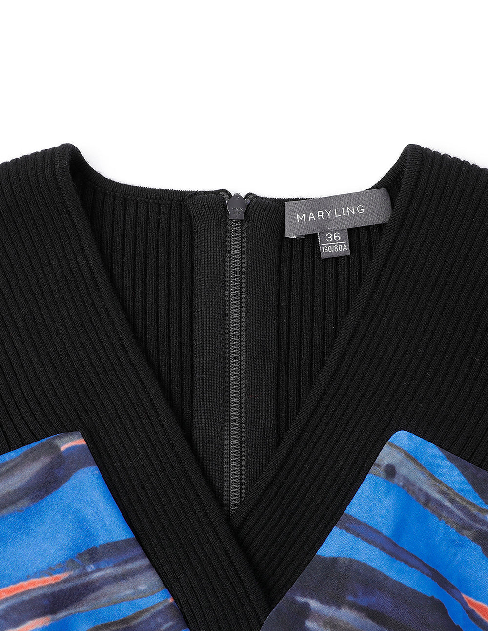 MARYLING Blue Elegant Print V-Neck Knit Dress