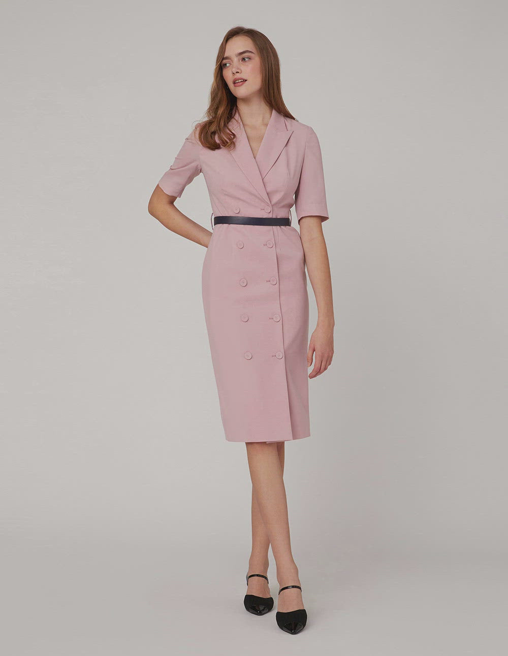MARYLING Cherry blossom pink lapel collar dress
