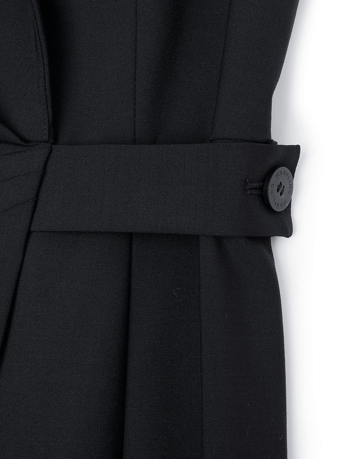 MARYLING Black Asymmetrical Double-Breasted Suit Dress