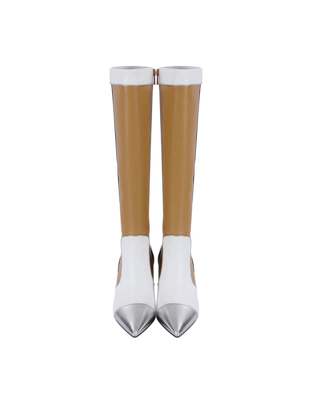MARYLING Black And Beige Colour Matching Pointed Toe Stiletto Heeled Sheepskin Boots