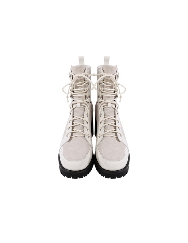 MARYLING Lime White Sheepskin Stitching Shallow Boots