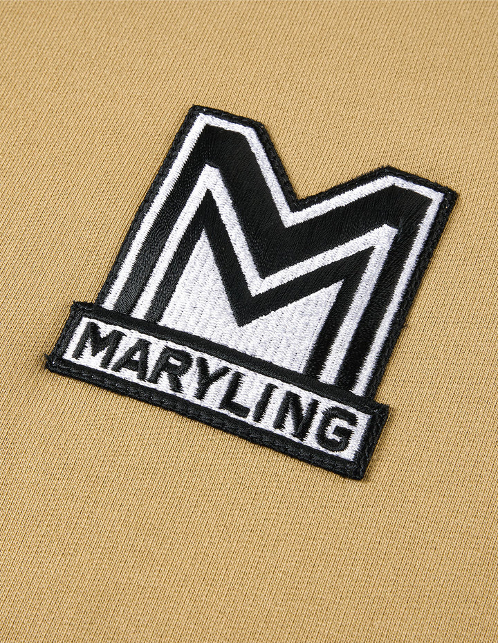 Maryling Beige Loose Design M Badge Sweater
