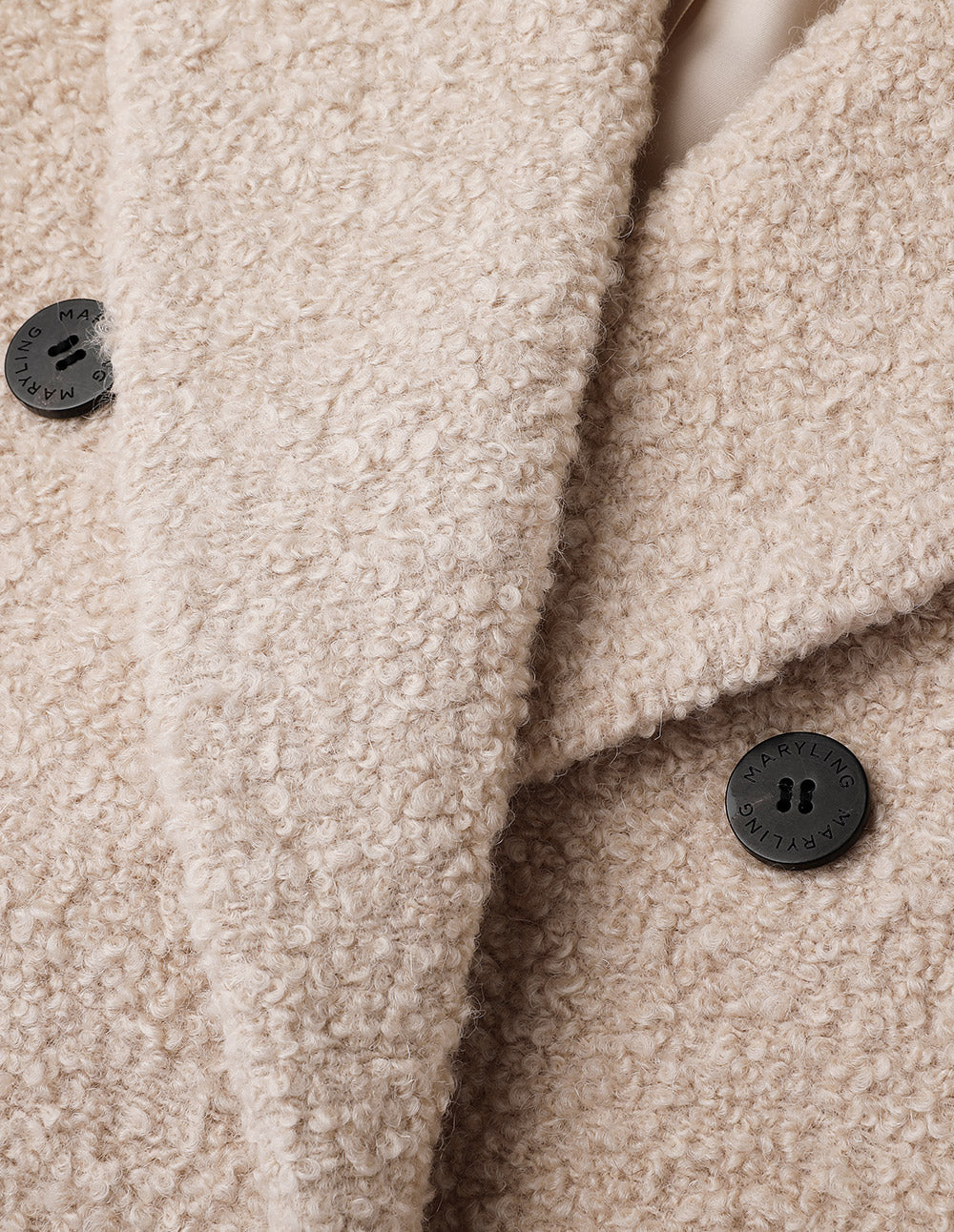 MARYLING beige large lapel long cocoon type dropped shoulder coat