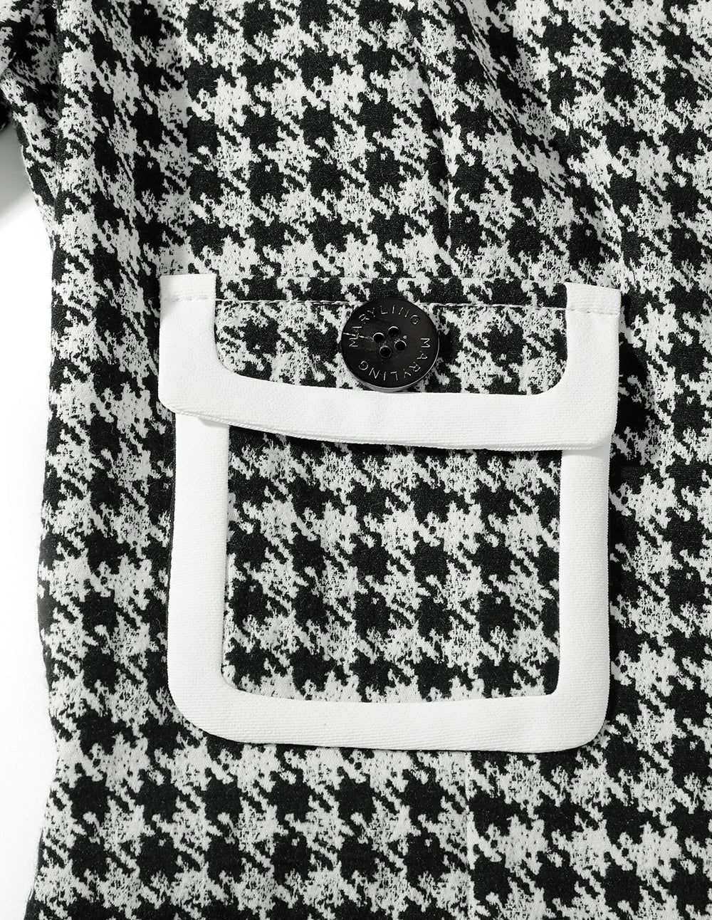 MARYLING Black and white houndstooth contrast color fringe dress