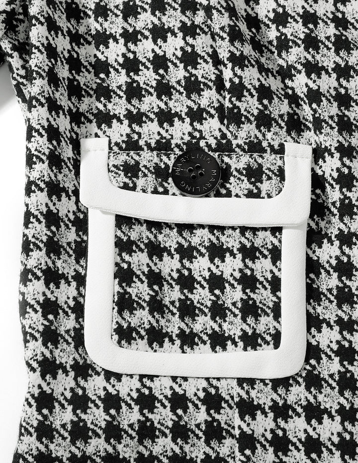 MARYLING Black and white houndstooth contrast color fringe dress