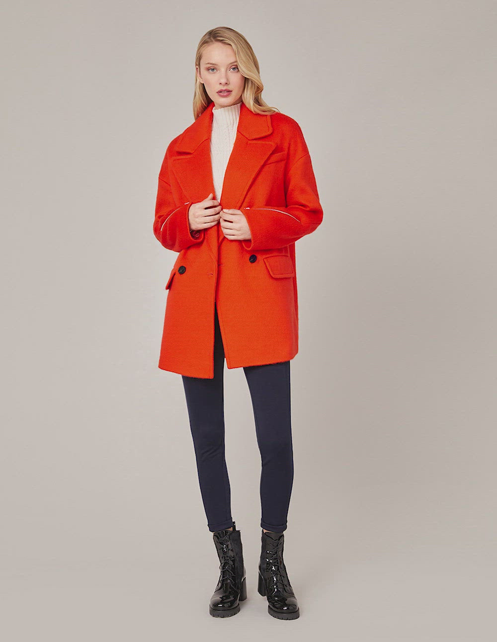 MARYLING Double-Breasted Zipper Sleeve Wool Coat