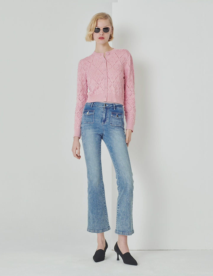 MARYLING Cherry Blossom Round Neck Knitted Cardigan