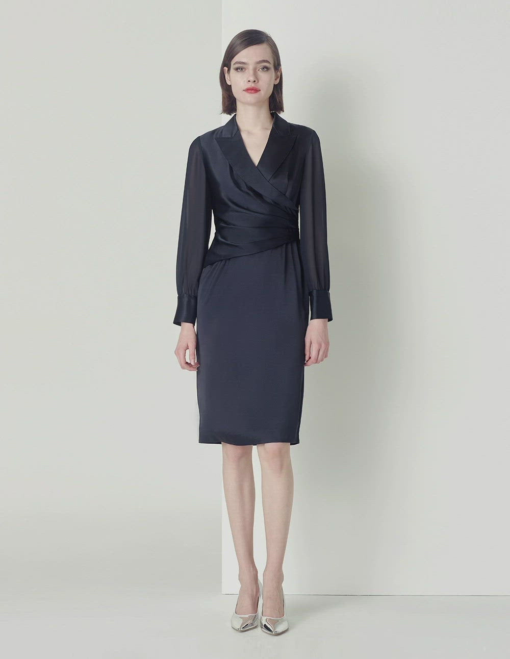 MARYLING Notch-Lapel Satin Acetate Dress