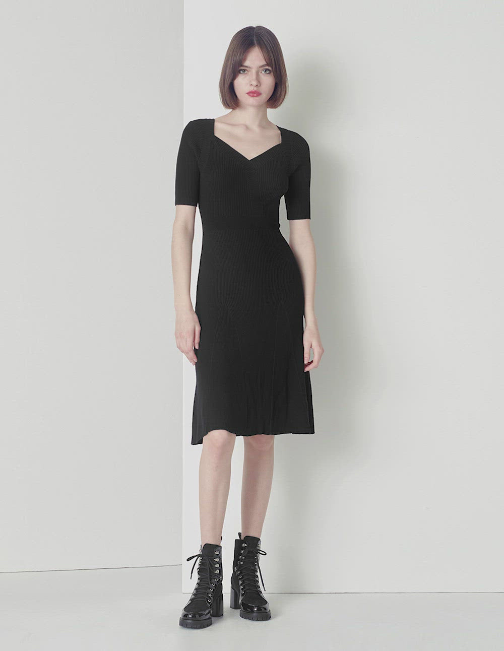 MARYLING V-neck A-line with Cable knitted Dress