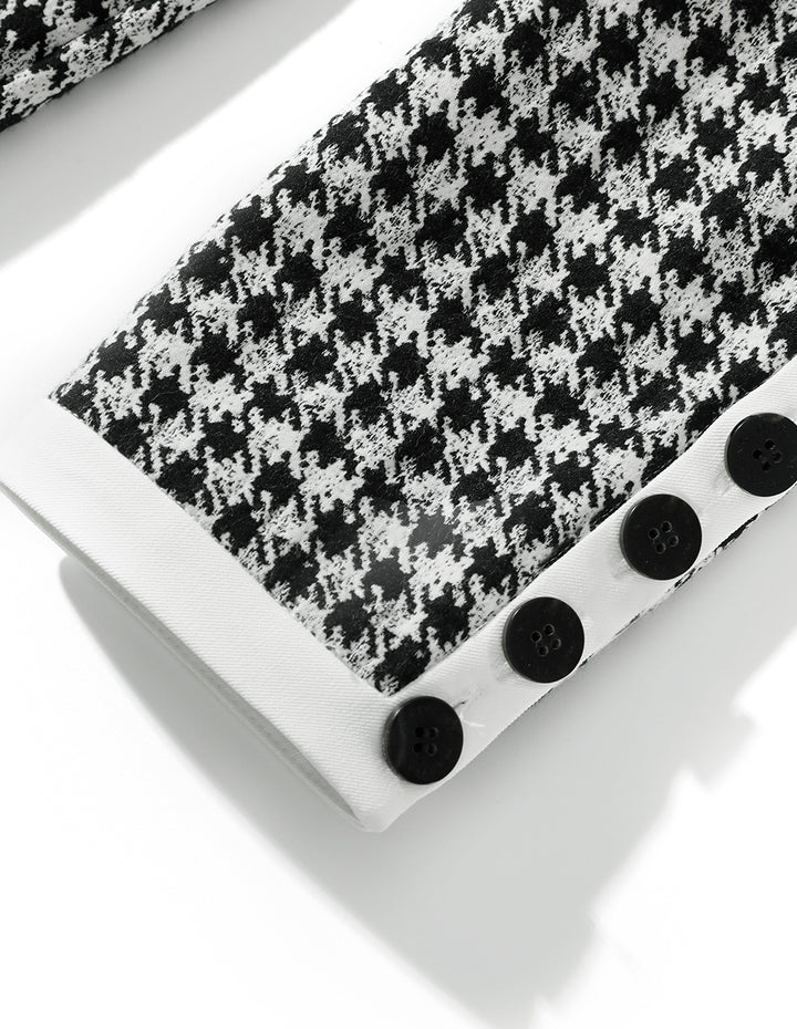 MARYLING Black and white houndstooth contrast color fringe dress