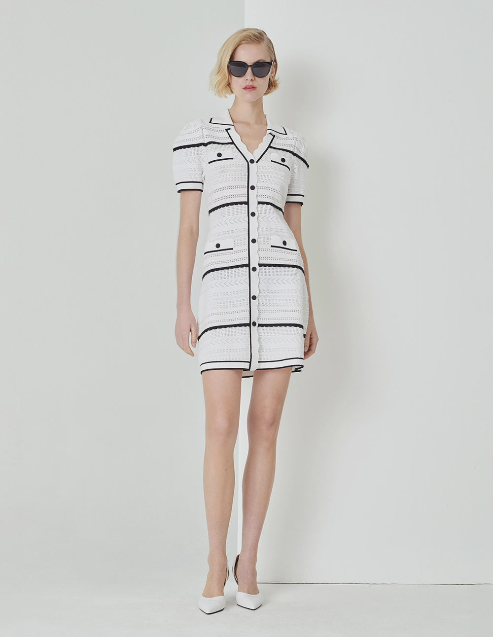 MARYLING Lapel Black And White Knitted Dress