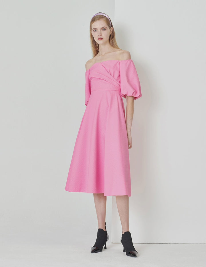 MARYLING Peach Pink One-Collar Puff Shoulder Dress