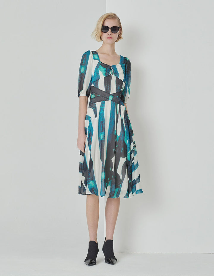 MARYLING Art Striped Print Georgette Dress