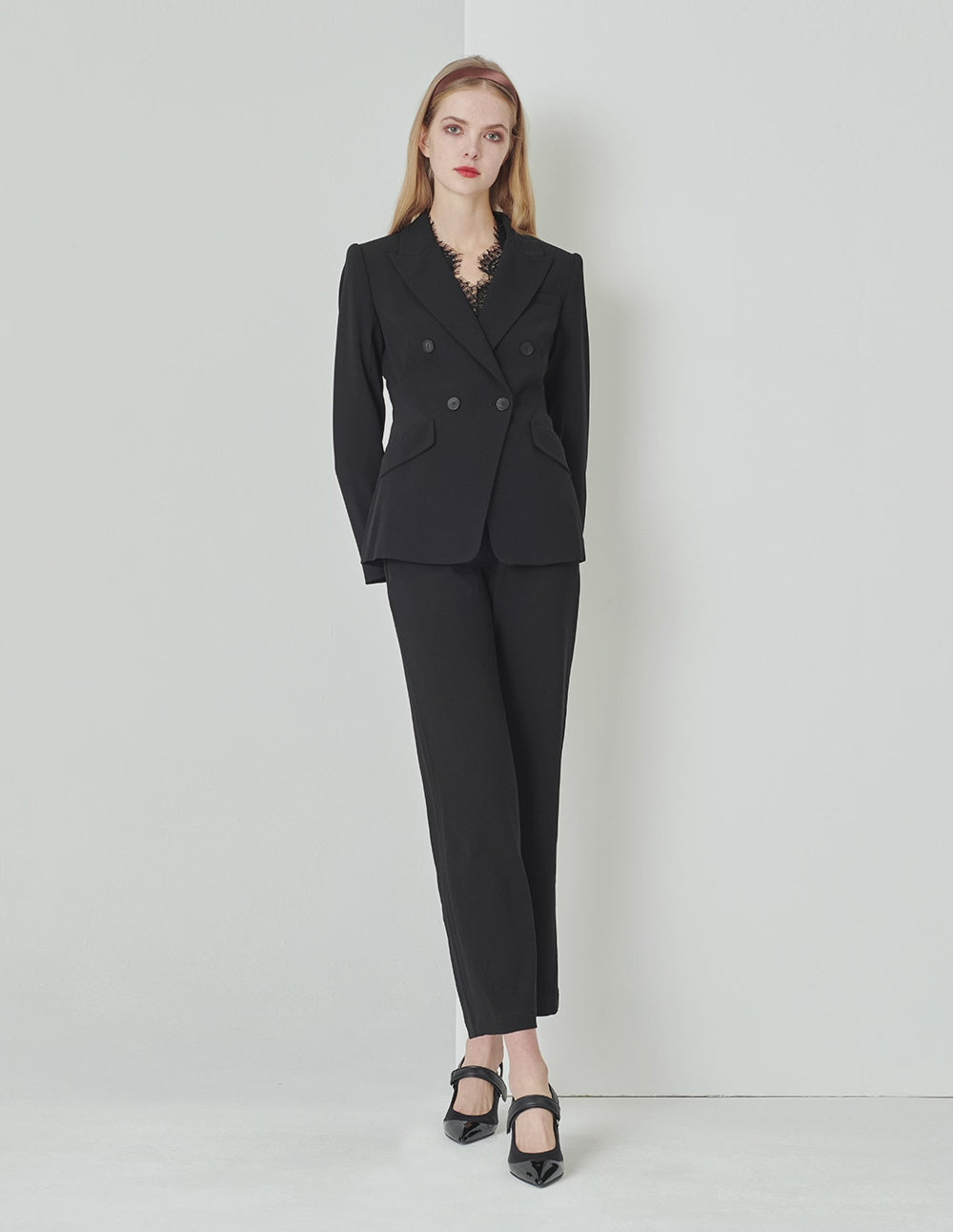 MARYLING Classic Black Flip Collar Double-Breasted Suit