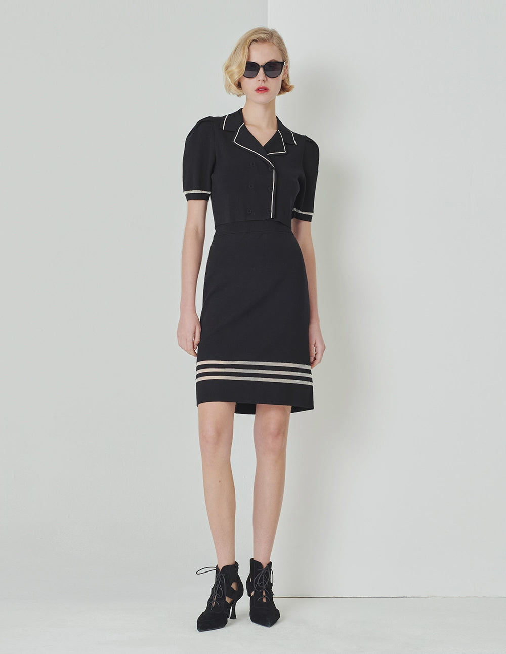 MARYLING Black And White Horizontal Detail Knitted Skirt