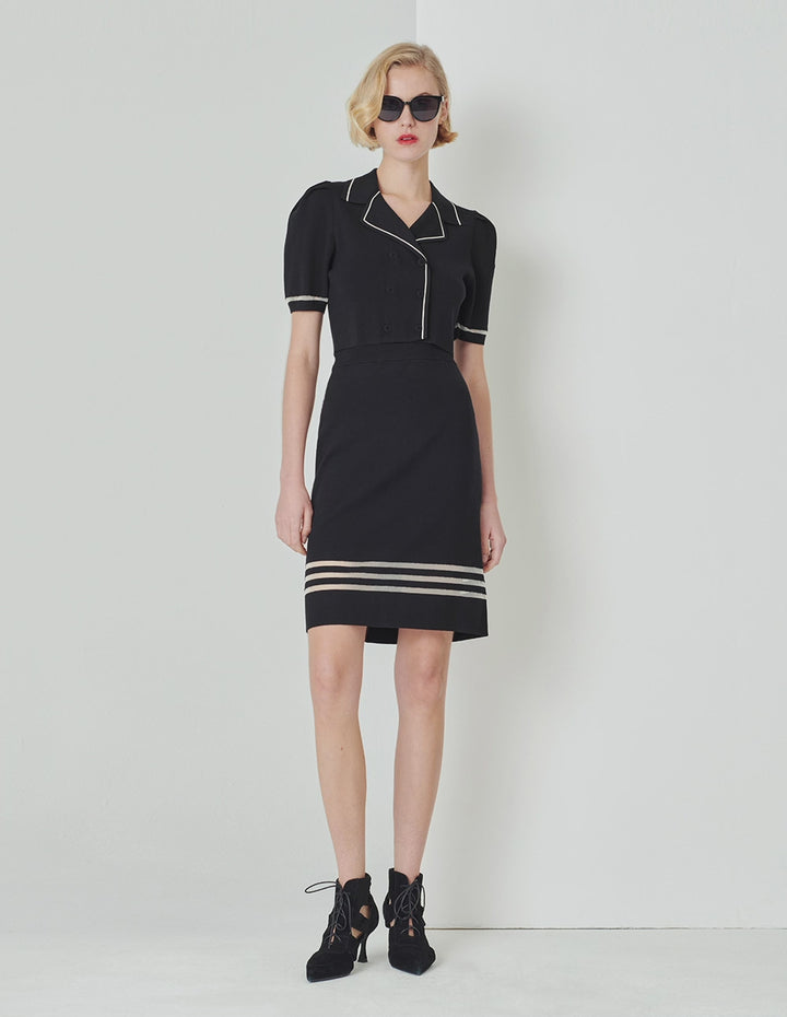 MARYLING Black And White Horizontal Detail Knitted Skirt