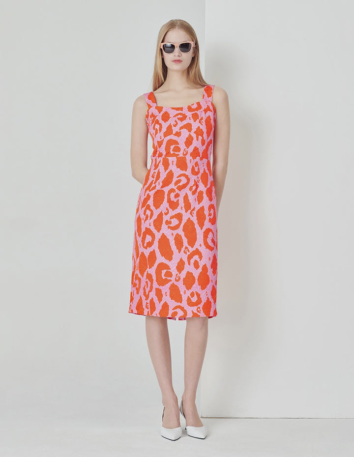 MARYLING Sling Straight Slit Jacquard Dress