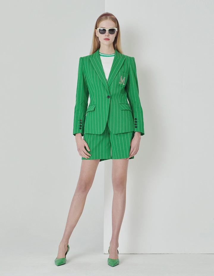 MARYLING Green Bottom White Striped Bermuda Shorts