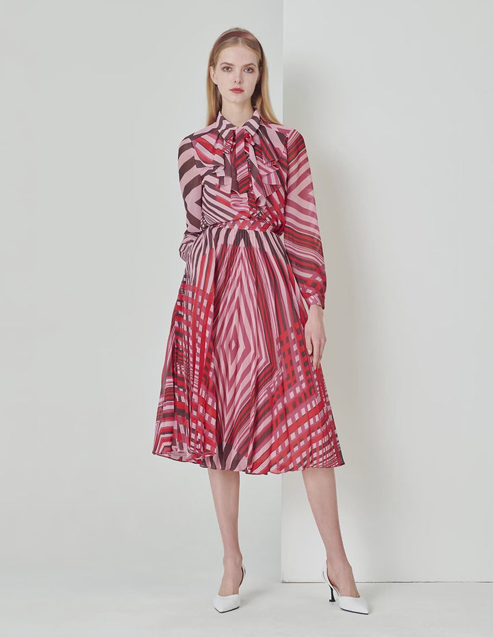 MARYLING Pink Striped Peplum Bow Blouse