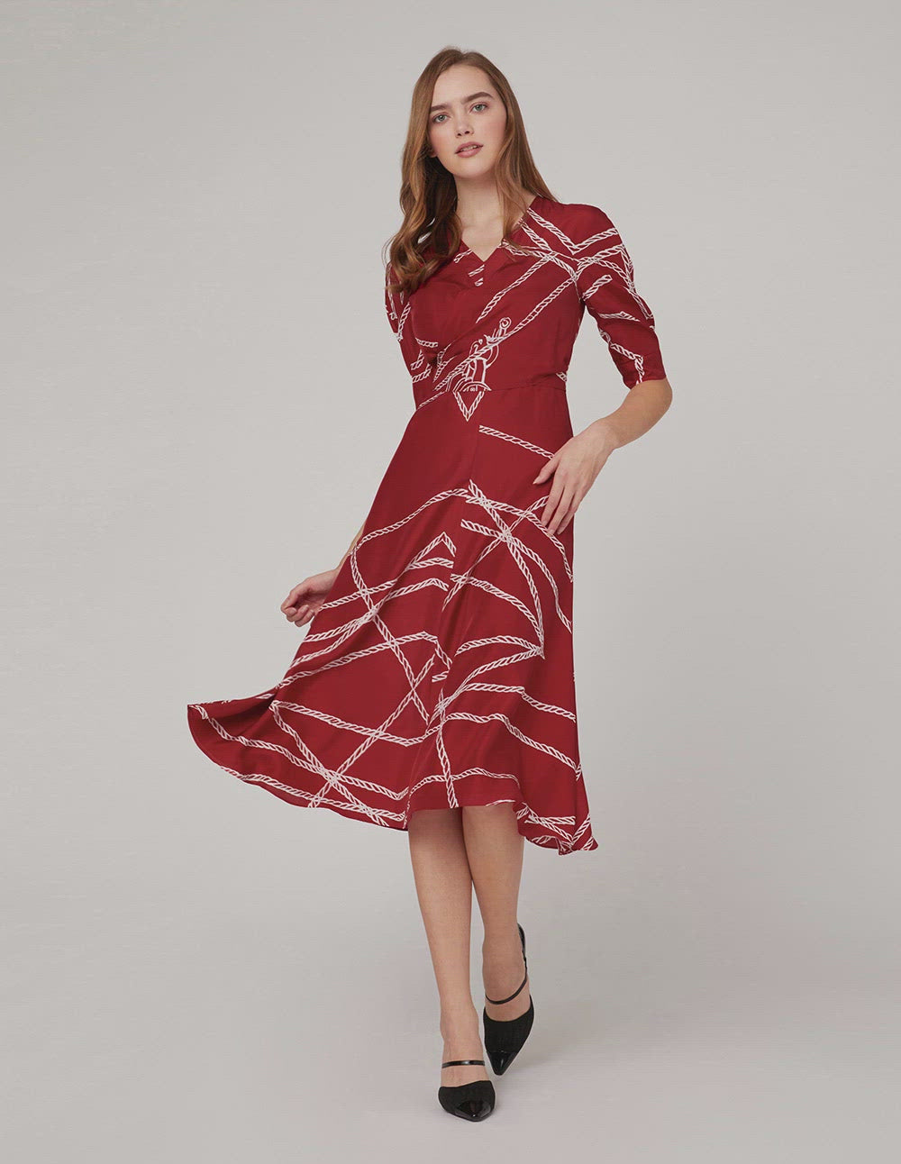 MARYLING Red white v-neck rope print dress