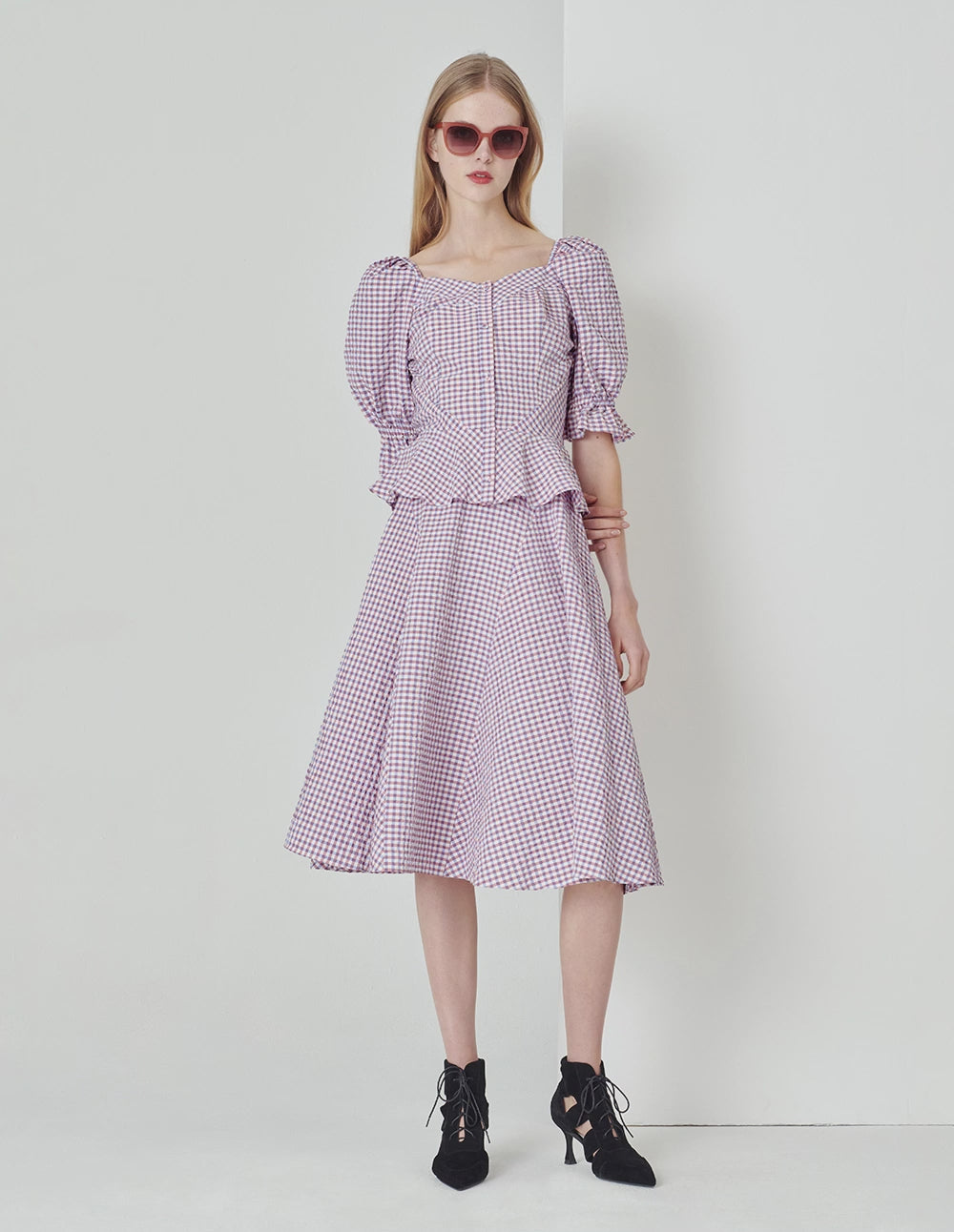 MARYLING Light Purple Small Checkered Detail Swing Skirt
