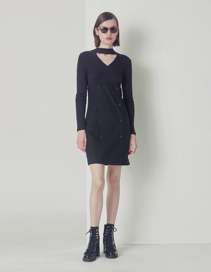 MARYLING midnight blue V-neck hollow shift knit dress