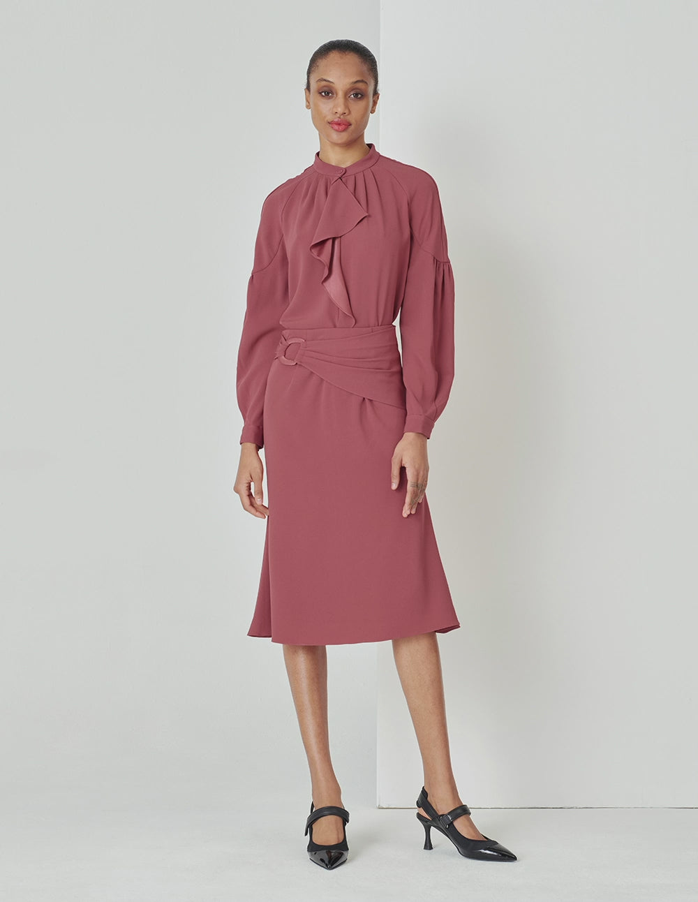 MARYLING Stand-Up Collar Ruffle Loose-Fit Shirt