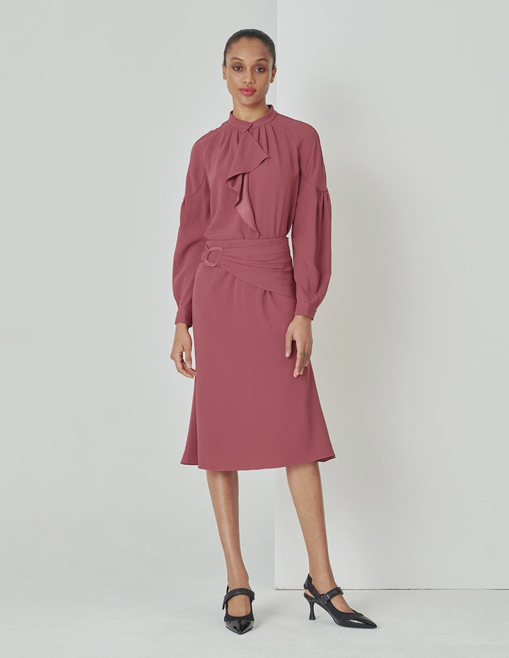 MARYLING Stand-Up Collar Ruffle Loose-Fit Shirt