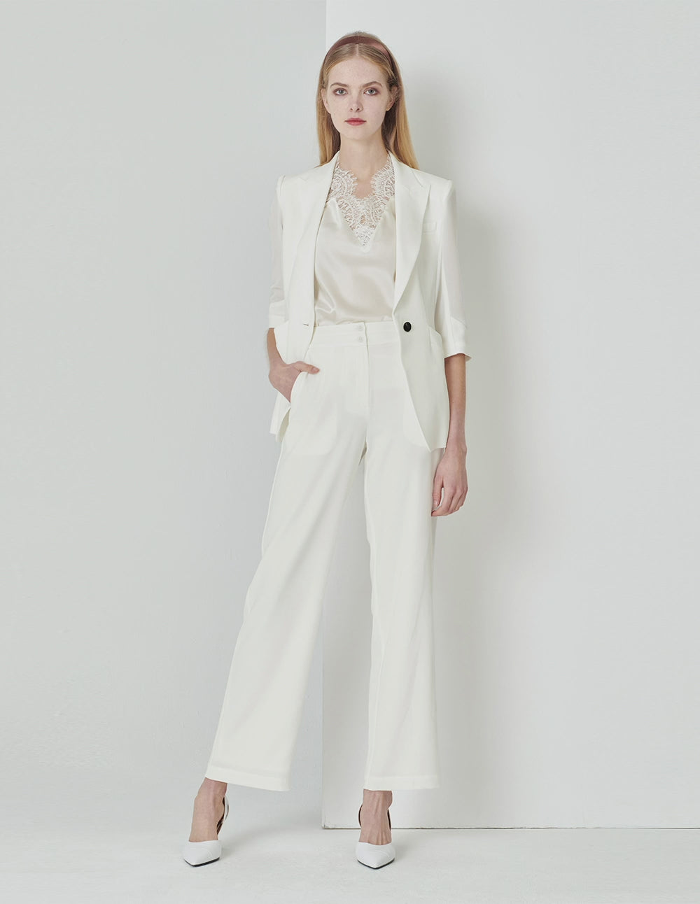 MARYLING High-End Ivory White Straight Suit Pants