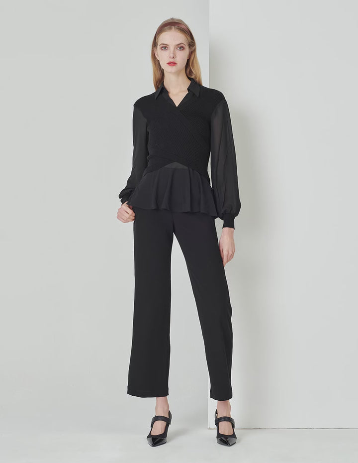 MARYLING  Blue Bottom White Striped Lapel Wrap Detail Striped Suit Jacket