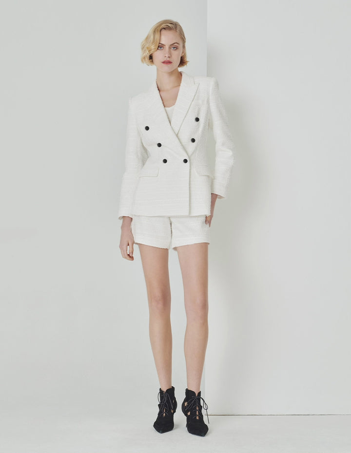 MARYLING White Tweed With Two Black Buttons Shorts