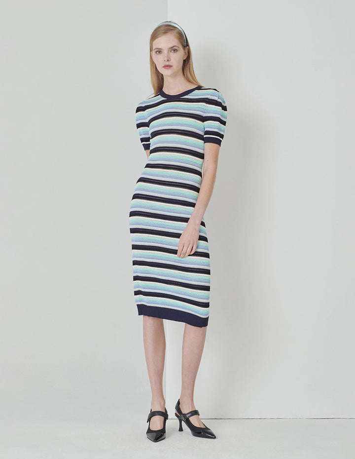 MARYLING Blue-Green Striped Knit Dress