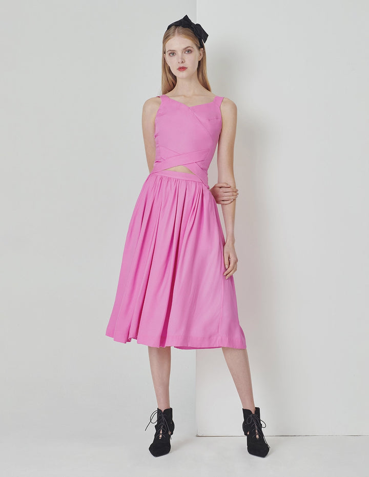 MARYLING Peach Pink V-Neck Crossover Detail Tank Top