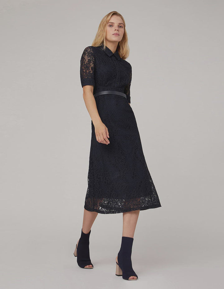 MARYLING Lace Flared Shirt Dress