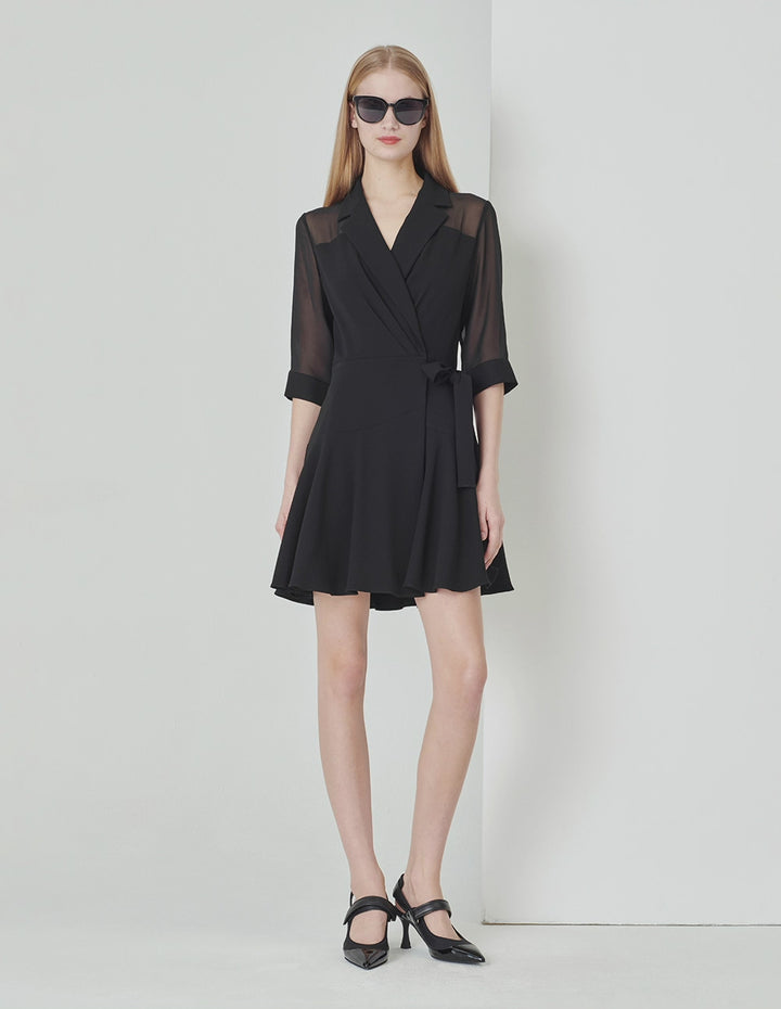 MARYLING Black One-Piece Strappy Ruffled Skirt Suit Dress