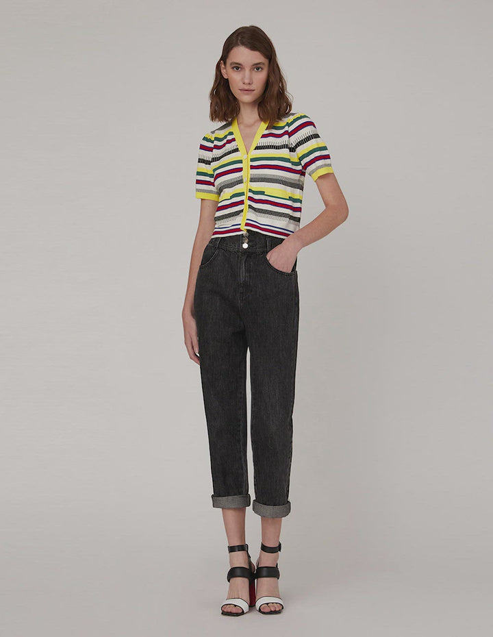 MARYLING V-Neck Striped Cropped Cardigan