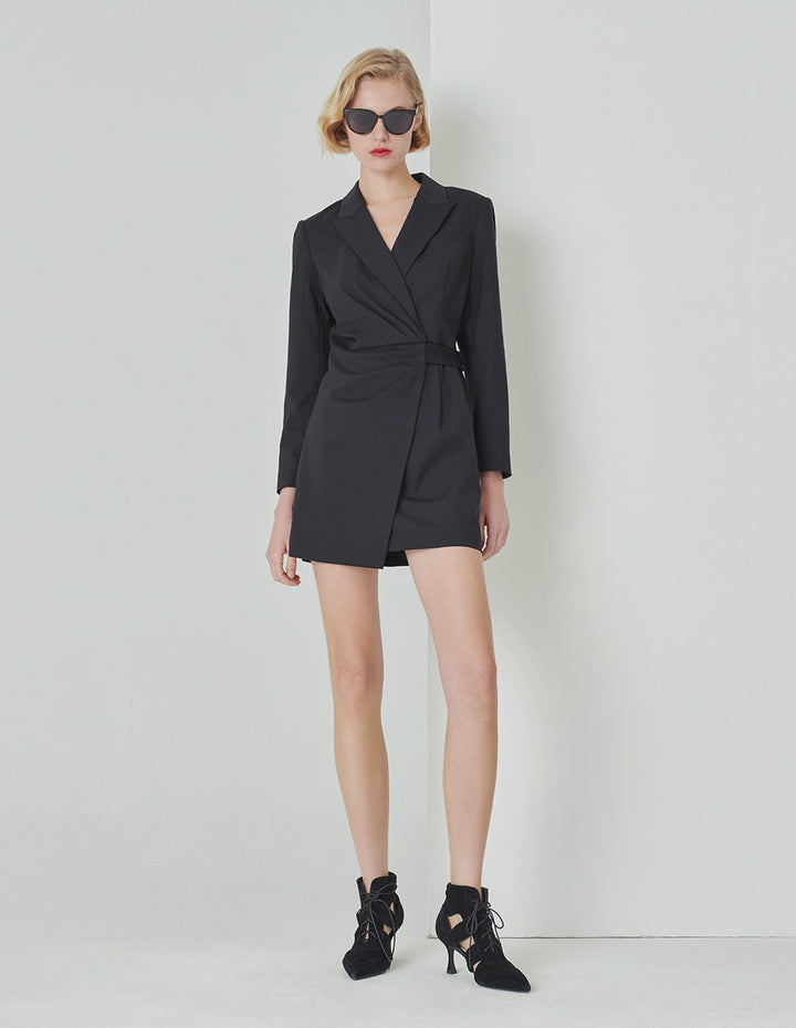 MARYLING Black Asymmetrical Double-Breasted Suit Dress