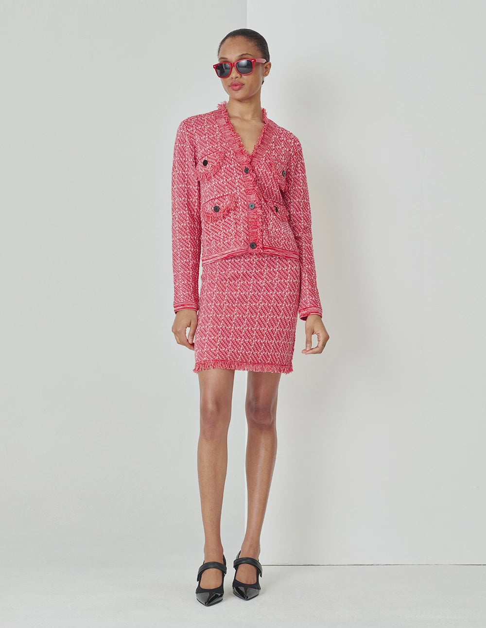 MARYLING Sweet Pink Plaid Knitted Skirt