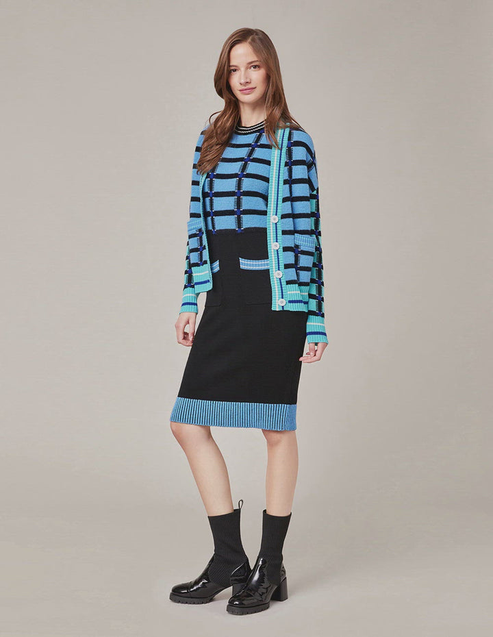 MARYLING Crew Neck Sleeveless Check Knitted Dress