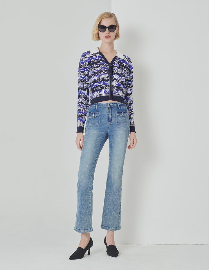 MARYLING Night Coast False Collar Jacquard Knit Jacket